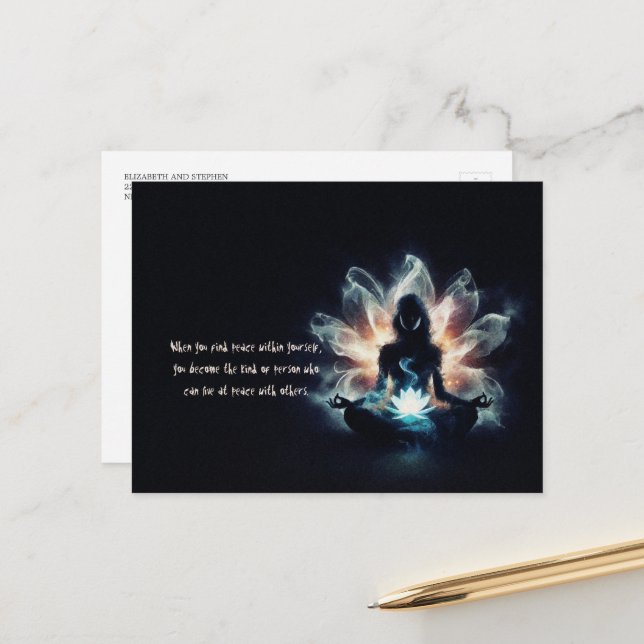Yoga Instructor Meditation Pose Glühen Mist Lotus Postkarte (Vorderseite/Rückseite Beispiel)