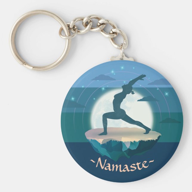 Yoga Instructor Meditation Pose Moon Flying Island Schlüsselanhänger (Vorne)