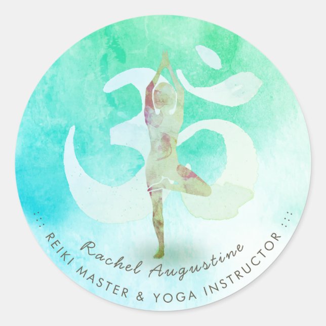 Yoga Instructor Meditation Pose Om Symboladresse Runder Aufkleber (Vorderseite)