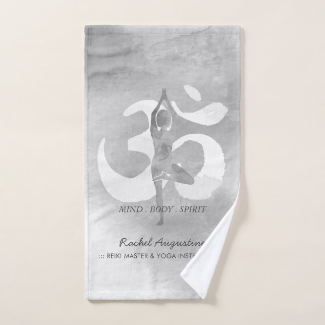 YOGA Instructor Meditation Tree Pose Om Sign Quote Badhandtuch Set (Handtuch)