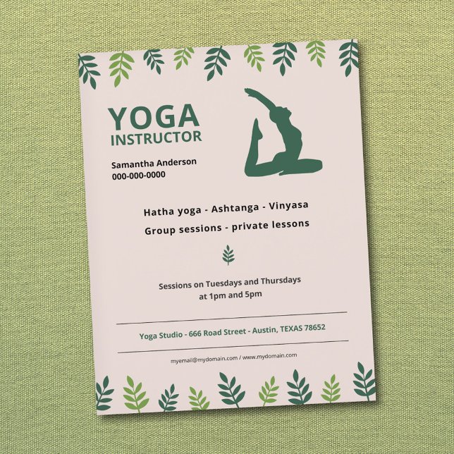 Yoga Instructor mit Flyer "Green Blätter" (Yoga Instructor with Green Leaves Flyer)