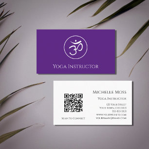 Yoga Instructor Om Symbol QR-Code Lila Visitenkarte