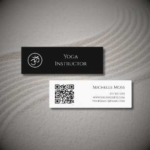 Yoga Instructor Om Symbol QR Code Schwarz Mini Visitenkarte