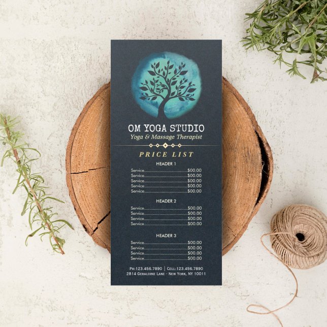 YOGA Instructor Price List Eleganter Wasserfarben  Werbekarte (Von Creator hochgeladen)