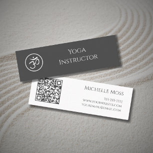 Yoga Instructor Simple Om Symbol QR Code Grau Mini Visitenkarte