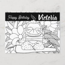 Yoga Instructor Sloth Birthday Floral Coloring