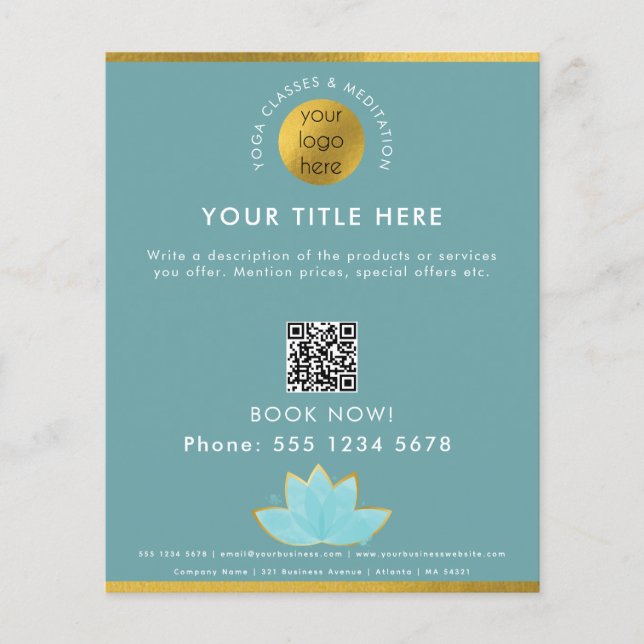 Yoga Instructor Studio Classes Business Logo Lotus Flyer (Vorne)