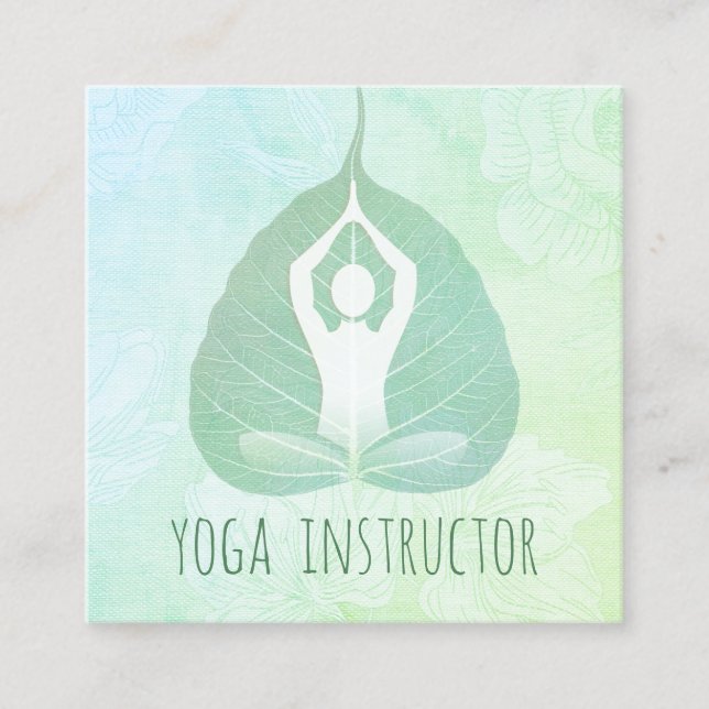 Yoga Instructor Studio Meditation Pose Bodhi Leaf Quadratische Visitenkarte (Vorderseite)