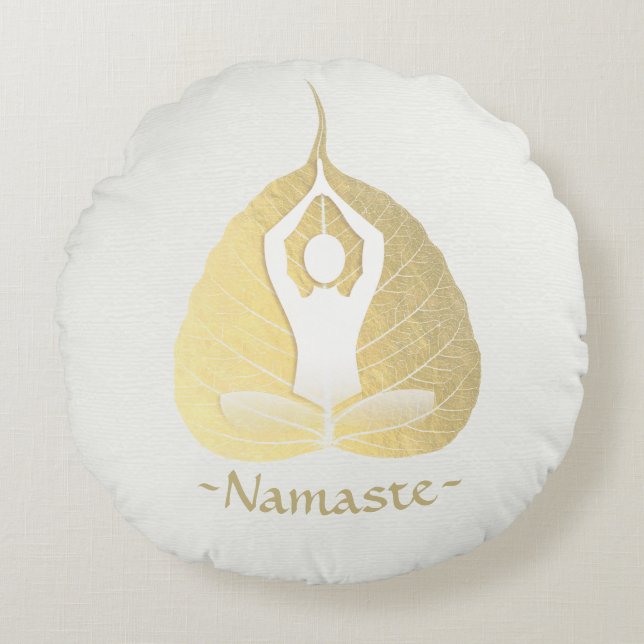 Yoga Instructor Studio Meditation Pose Bodhi Leaf Rundes Kissen (Vorderseite)