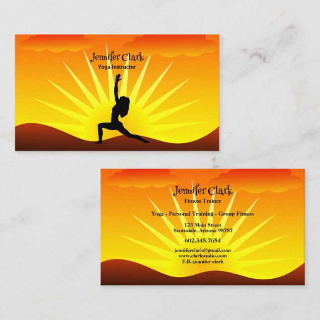Yoga Instructor Sunset Yoga Pose Silhouette Visitenkarte (Vorne/Hinten)