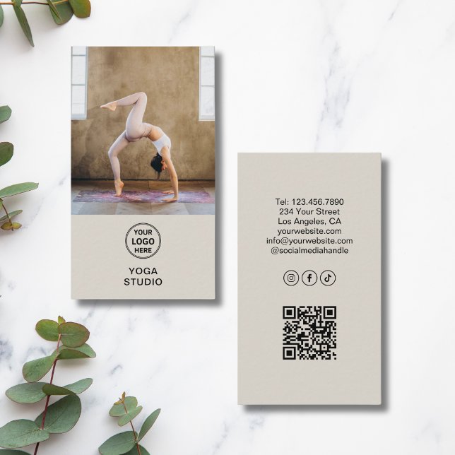 Yoga Instructor Teacher Custom Logo Photo QR Visitenkarte (Yoga Instructor Teacher Custom Logo Photo QR Business Card)