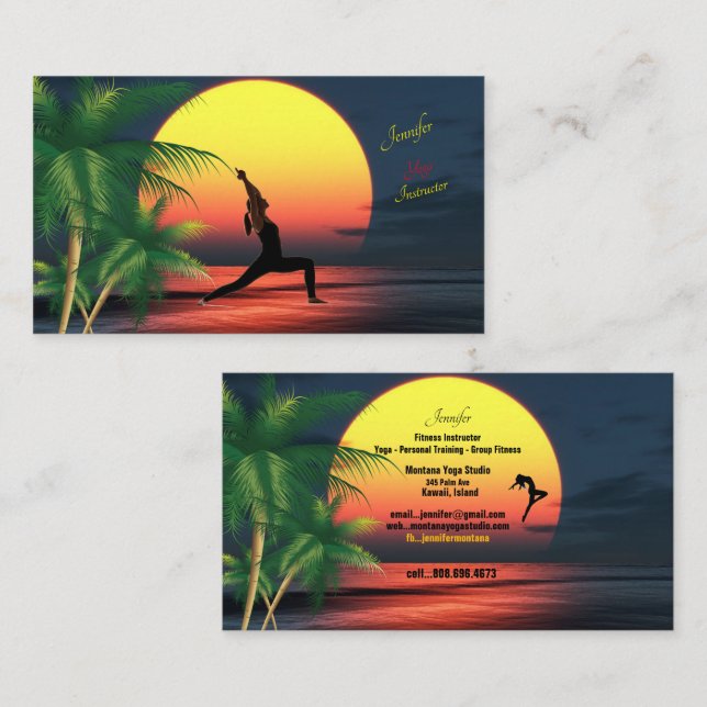 Yoga Instructor Tropical Sunset Palm Trees Aloha Visitenkarte (Vorne/Hinten)
