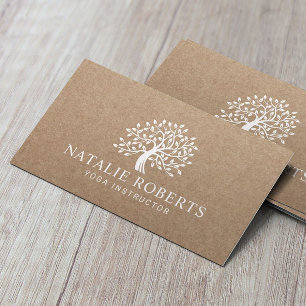 Yoga Instructor Vintag Tree Logo Rustic Kraft Visitenkarte