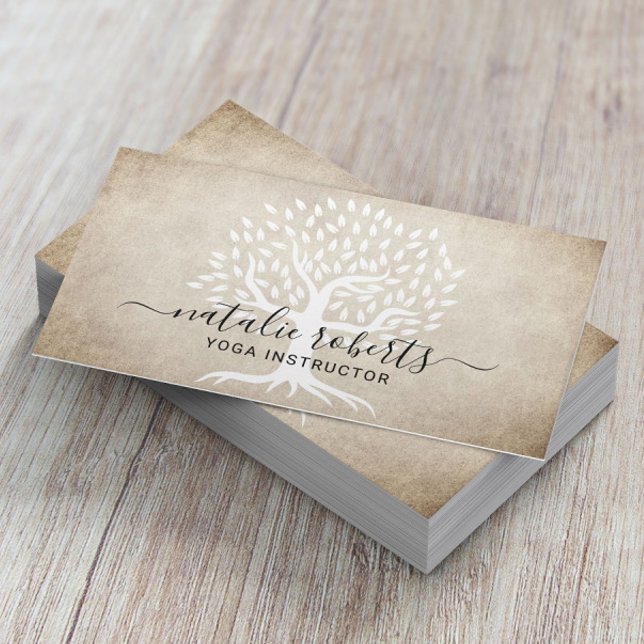 Yoga Instructor Vintage Tree Wellness Spa Visitenkarte (Von Creator hochgeladen)