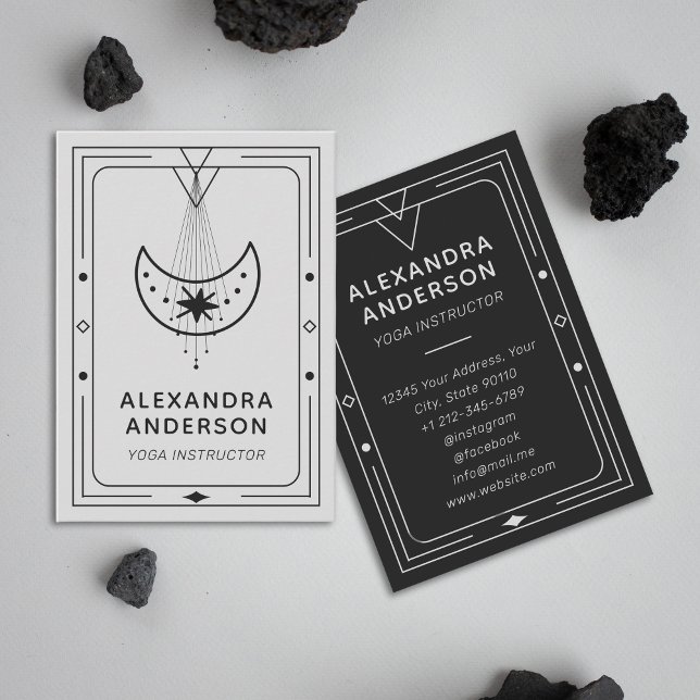 Yoga Instructor Visitenkarte (Geometric Celestial Crescent Moon Yoga Instructor Business Card)