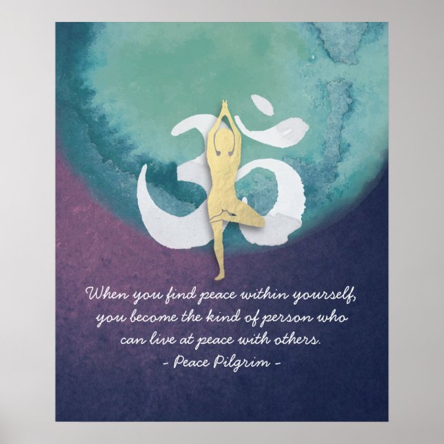 Yoga Instructor Watercolor Mediation Pose OM Signa Poster (Vorne)