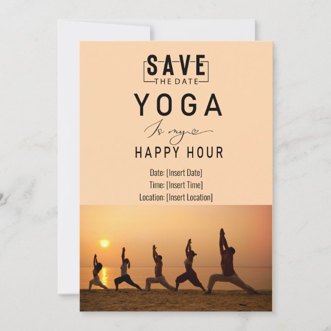 Yoga ist meine Happy Hour Woman posiert Yoga Einladung (Vorderseite)