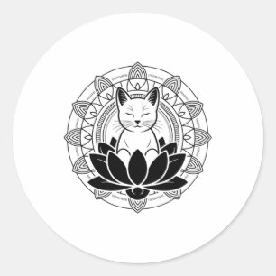 Yoga-Katze Lotusblume Achtsamkeit Meditation T-Shi Runder Aufkleber