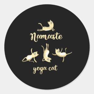 Yoga Katze Namaste Om Meditation Sport Miauen Anwe Runder Aufkleber