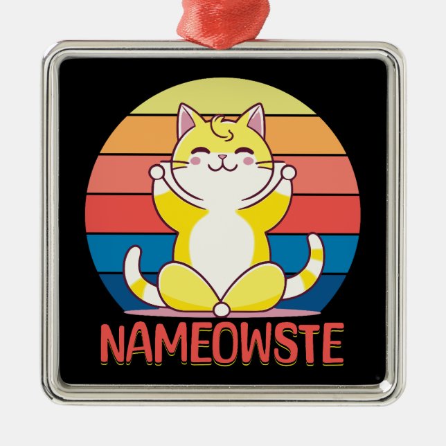 Yoga-Katze Ornament Aus Metall (Vorne)