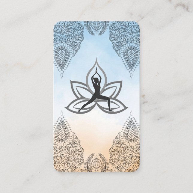 Yoga-Kriegerpose | Mandala-Muster Visitenkarte (Vorderseite)