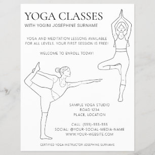 Yoga-Kurse Einfache Schwarze Linie Kunst Flyer