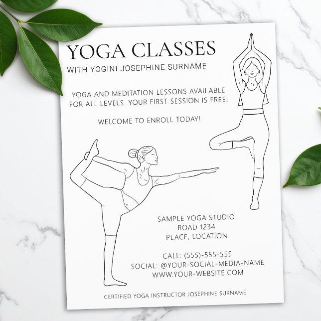 Yoga-Kurse Einfache Schwarze Linie Kunst Flyer (Von Creator hochgeladen)