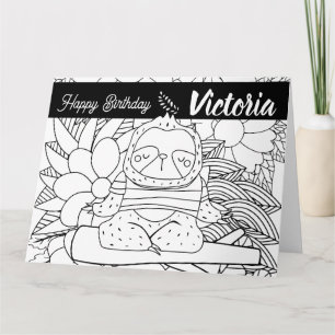 Yoga-Lehrer Faultier Geburtstag Floral Malbuch Karte
