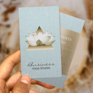 Yoga-Lehrer Gold-Lotus-Logo Hellblaues Leinen Visitenkarte