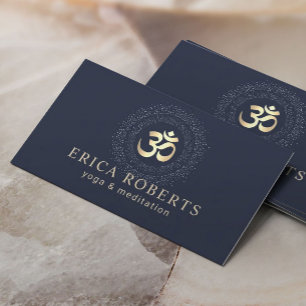 Yoga-Lehrer Gold Om Symbol Navy Meditation Visitenkarte