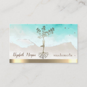 Yoga-Lehrer Goldener Baum Frauen Silhouette Visitenkarte