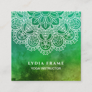 Yoga-Lehrer-Grün-Aquarell-Mandala Quadratische Visitenkarte