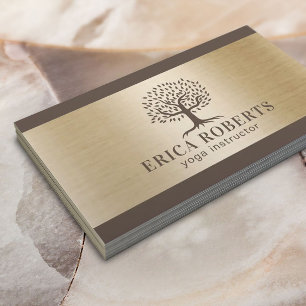 Yoga-Lehrer-Leben-Baum elegantes Brown u. Gold Visitenkarte