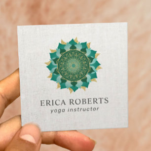 Yoga-Lehrer Mandala-Blume Vintage-Leinen Quadratische Visitenkarte