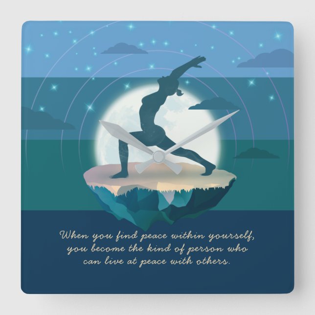 Yoga Lehrer Meditation Pose Floating Island Quote Quadratische Wanduhr (Vorderseite)