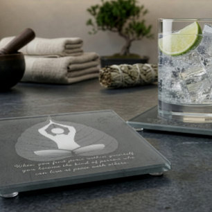 Yoga-Lehrer Meditationspose Bodhi-Blatt Zitate Glasuntersetzer