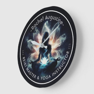 Yoga-Lehrer Meditationspose Leuchtender Nebel Lotu Große Wanduhr