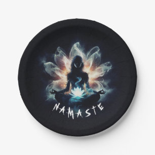 Yoga-Lehrer Meditationspose Leuchtender Nebel Lotu Pappteller