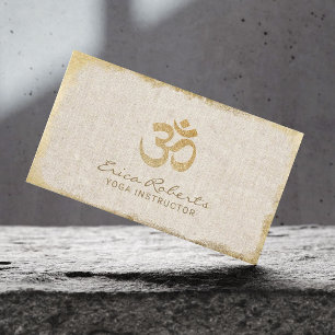 Yoga-Lehrer Om Symbol Gold Grunge gerahmter Leinen Visitenkarte