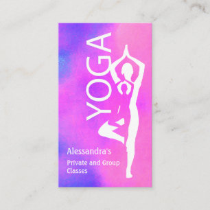 Yoga Lehrer Pink Lila Baumhütte Pose Visitenkarte