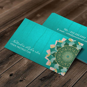 Yoga-Lehrer Stylischer Teal Mandala Zen-Blüte Visitenkarte