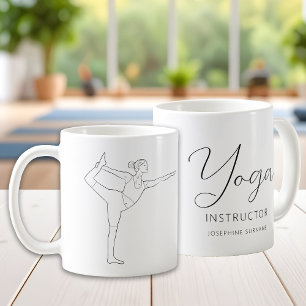 Yoga-Lehrer Tänzerpose Schwarz einfache Linienkuns Kaffeetasse