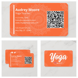 Yoga-Lehrer-Vorlagen Mandala QR-Code Visitenkarte