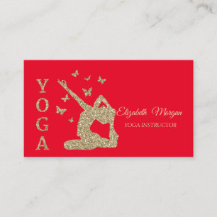 Yoga-Lehrerin, Rot, Gold Glitter Frauen-Silhouette Visitenkarte