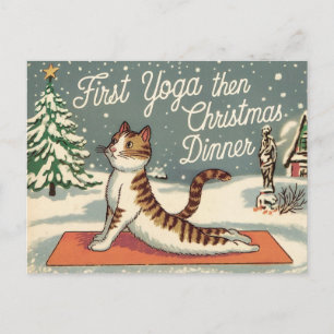 Yoga-Liebhaber Weihnachten Vintage Katze Postkarte