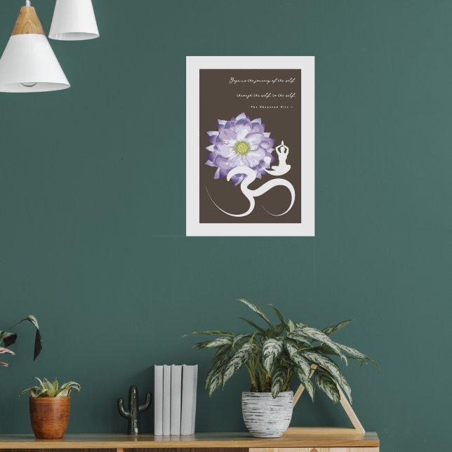 Yoga & Lila Lotus Blume Weißes Om Symbol Poster (Wohnzimmer 1)