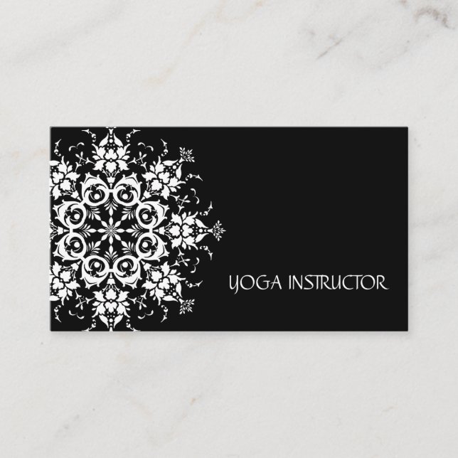 Yoga-Logo für elegante Schwarz-Weiß-Blume Visitenkarte (Vorderseite)