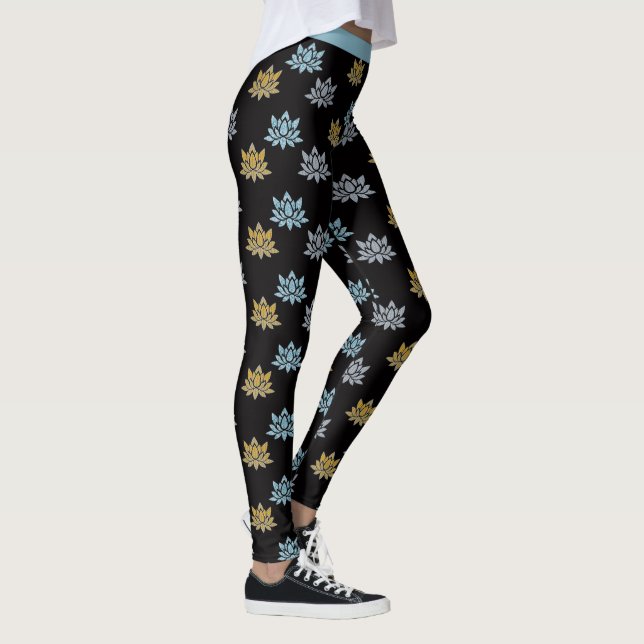Yoga Lotus Blume Blue Gray Leggings (Rechts)