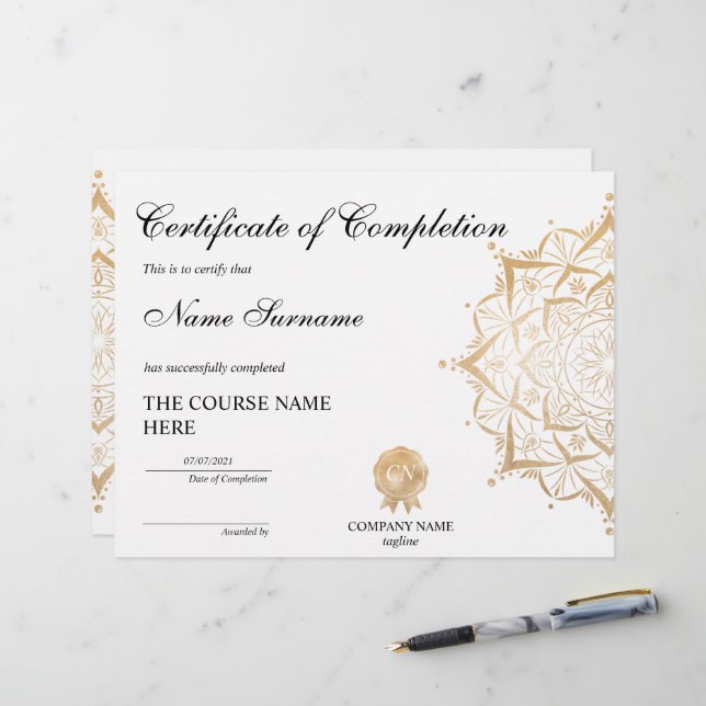 Yoga Lotus Certificate of Completion Award Course (Vorderseite/Rückseite Beispiel)