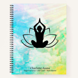 Yoga Lotus Lehrer Reiki Coach Blaue Wasserfarbe Notizbuch